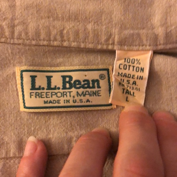 🔥SOLD🔥90s VTG LL BEAN 100% Cotton Tan Beige Long Sleeve Collared Shirt Sz - Picture 7 of 8
